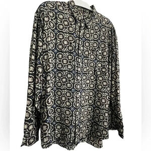 AXIS 100% Silk Large Long Sleeve Jacquard Print Blouse w/Mother of Pearl Buttons